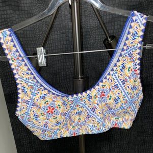 Pattern & padded yellow and blue Swimsuit Top